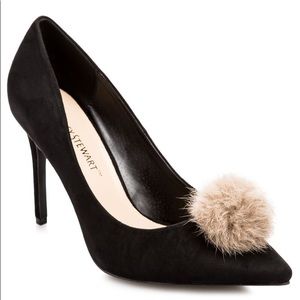 Ashley Stewart Pointy Toe Fur Pom Pump Black 11W
